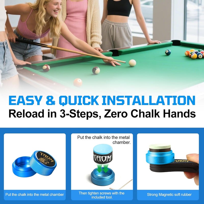 Banly TAOM Round Shaped Pool Chalk Holder, Portable Pool Chalk Cubes, Magnetic Mini Chalk Holder Pool Billiards, Pool Cue Chalk Case Container Box for Billiard Cue Tip Tool Pool Table Snooker Accessories - Image 4